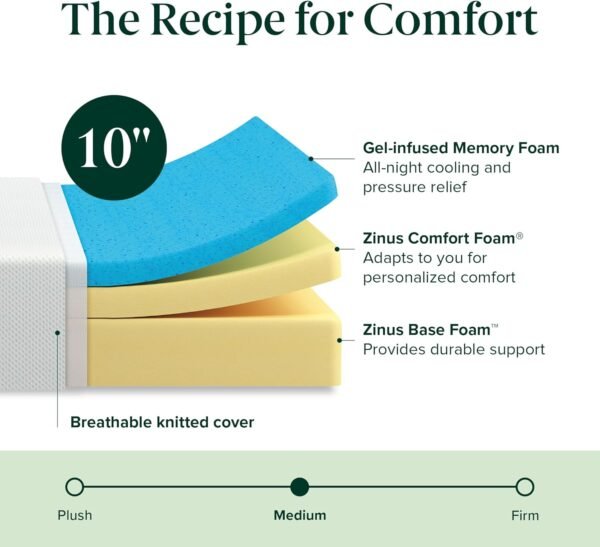 Zinus King Size Mattress - 10 Inch Green Tea Cooling Gel Memory Foam - Image 7